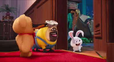 Welcome my dogsOh you guys look weirdHurry up come on inYou said it was a costume partyWhy do you listen to me - The Secret Life of Pets