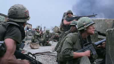What We can't leave him out therewe're not leaving him we'll get him when the tank comes upHe's hit three fucking times He can't wait that longI seen this beforeThat sniper's just trying to suck us in one at atimeGoddamn it NoGoddamn it cease fire Cease - Full Metal Jacket