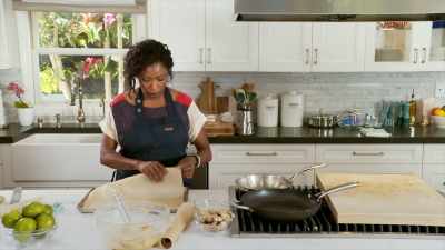 We'll put a little bit of flour on our work surface. - Selena + Chef