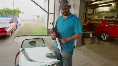 We're getting ready
to shoot glue
on the '67 Nova back glass. - Shorty's Dream Shop