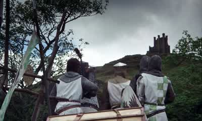 We're knights of the Round Table We dance whene'er we're ableWe do routines and chorus scenes With footwork impeccableWe dine well here in Camelot We eat ham and jam and Spam a lotWe're knights of the Round Table Our shows are formidableBut many times - Monty Python and the Holy Grail