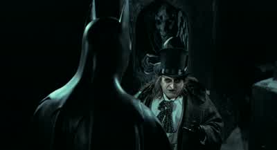 What do you want Ah the direct approachI admire that in a man with a masklaughingYou don't really think you'll win do youThings changewhooshingdramatic musicbreathing heavilyMeowexplosionI saw her firstGotta fly - Batman Returns