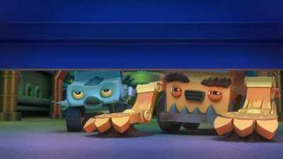 -What happened? We were right on schedule.
-[buzzer] - Mighty Monsterwheelies