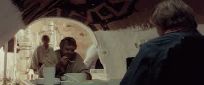 You know I think that r2 unit we bought might have been stolenWhat makes you think thatI stumbled across a recording while I was cleaning himHe says he belongs to someone called Obi Wan KenobiI thought he might have meant old Ben Do you know what he's - Star Wars: Episode IV   A New Hope