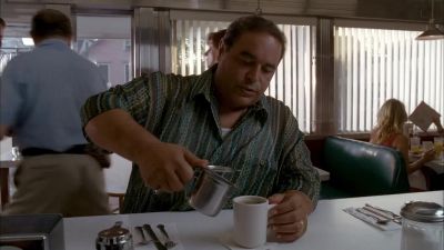 - What's good?
- First time here, try the johnnycakes. - The Sopranos
