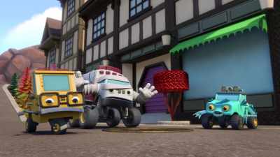 -[wheel grinding]
-[Gill E. gasps] - Mighty Monsterwheelies