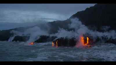 When lava flows into the sea,
it cools rapidly, building jagged coasts. - Our Oceans