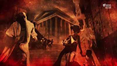 When the fire is
finally brought under control, - Curse of the Ancients with Alice Roberts