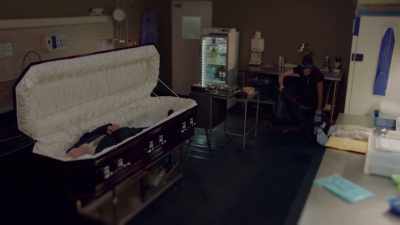 Where better than
Richard Roark's big old casket? - My Life Is Murder