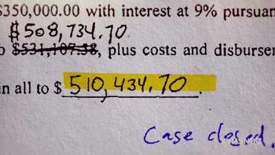 Which is now $500,000 if you can't post
judgment interest. - From Russia with Lev
