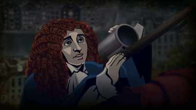 While looking through a
telescope that he designed
and built himself, - Cosmos: Possible Worlds