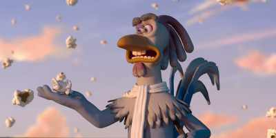 -[whimsical music playing]
-Ye gods. It's raining popcorn? - Chicken Run: Dawn of the Nugget