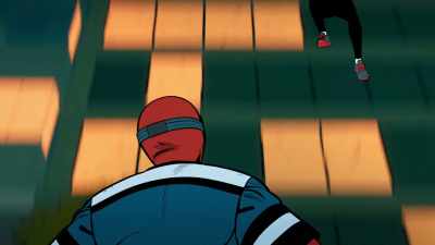 - [whirring]
- Eyes on me, bug boy. [grunts] - Your Friendly Neighborhood Spider-Man