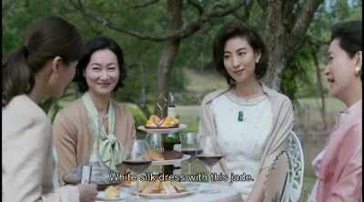White silk dress with this jade. - The Bold, the Corrupt and the Beautiful