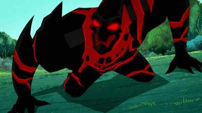 Who dares? No mere man
can defy Caly... Argh! - Justice League Action