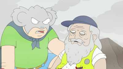 - Who did this to you,
Wizened Garbage Man? - Koala Man