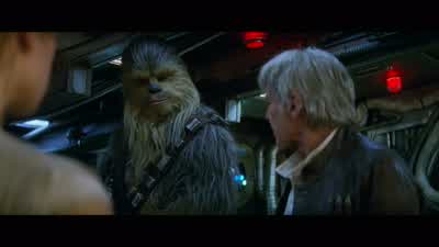 CHEWIE GROWLS Who had it DucainREY I stole it From Unkar PluttHe stole it from the Irving Boys who stole it from DucainWho stole it from meWell you tell him that Han Solojust stole back the Millennium Falcon for good - Star Wars: Episode VII   The Force Awakens