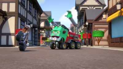 -Whoa, there! Slow down!
-[Bronco whinnying] - Mighty Monsterwheelies