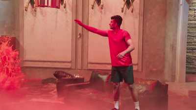 - Whoo!
- Jugal, reaching for the chandelier, - Floor Is Lava