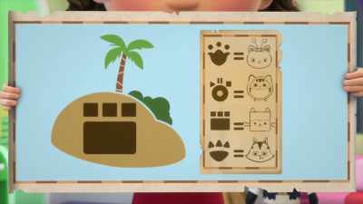 Whose paw print has a rectangle
and three squares? - Gabby's Dollhouse