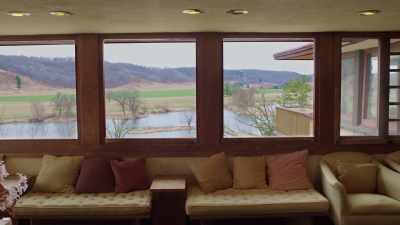 Windows are low and linear, - Frank Lloyd Wright: The Man Who Built America