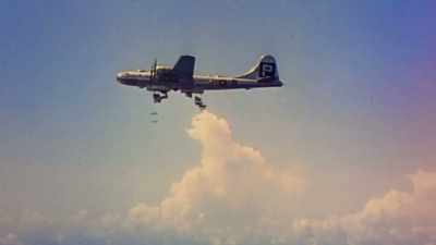 WINDS BLOW THE BOMBS OFF COURSE. - The Pacific War in Color