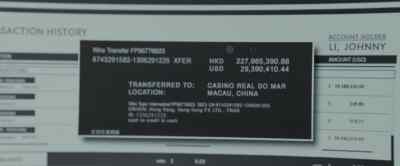 Wire transfers
to a Macau casino. - Blackhat