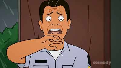 With great huge teeth.
[chuckling] - Corner Gas Animated