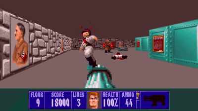 Wolfenstein 3D presented a first
person perspective with a very fast action. - FPS: First Person Shooter