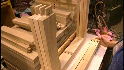WORKERS GLUE EACH TENON
AND MORTISE TOGETHER BY HAND, - How It's Made