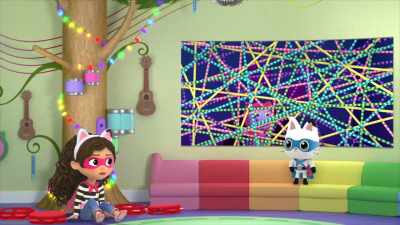 Wow.
Hey... I'll try playing that blue drum. - Gabby's Dollhouse