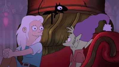Wrong. She has red hair, normal teeth,
no offense, and one green eye. - Disenchantment