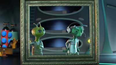 - Wuh?
- [grumbling] - Alien TV