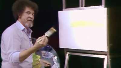 Yeah, we're gonna use
this tiny two-inch brush - Bob Ross: Happy Accidents, Betrayal & Greed