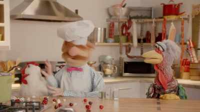 -Yep. Marinating the chickee.
-(CHICKEN CLUCKING) - Muppets Now