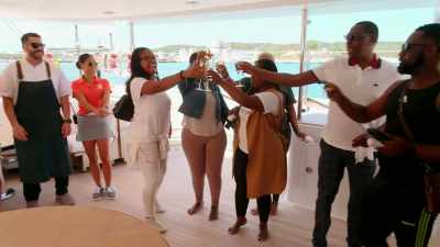- Yes, cheers!
- Woohoo! - Below Deck Sailing Yacht