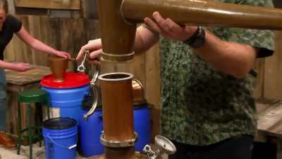 Yes, he's a little bit,
uh, high rise over there, - Moonshiners: Master Distiller