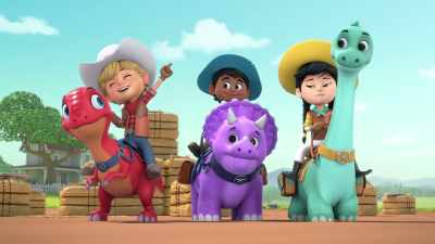 Yes! The Dino Ranchers
have won the first event, - Dino Ranch