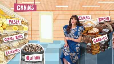 You remember that old food
pyramid they taught us
in elementary school, right? - What Am I Eating? With Zooey Deschanel