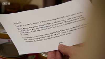 "Your challenge is to use Delia Smith's first book, - Back in Time for Dinner
