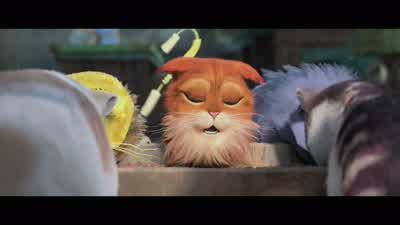 Do you mind Trying to eat hereI mean meow whateverOh sorryYou're a talking cat I'm a talking catLet's talkI'd rather eatOh not a problemWe can eat and talk at the same timeNo hab o ing ésI don't speak Spanish either You're funny - Puss in Boots: The Last Wish