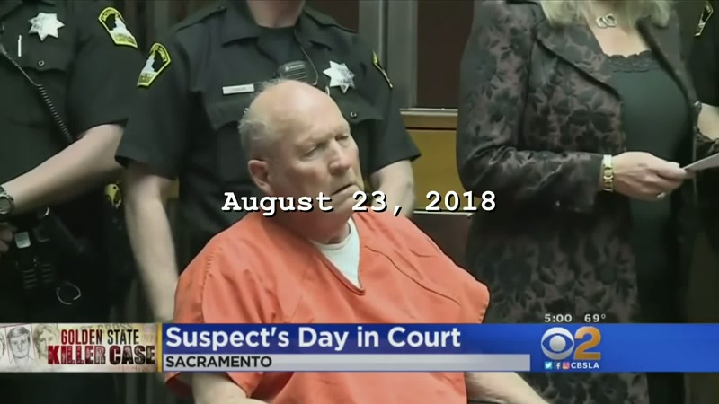 72-year-old Joseph DeAngelo, handcuffed to a wheelchair