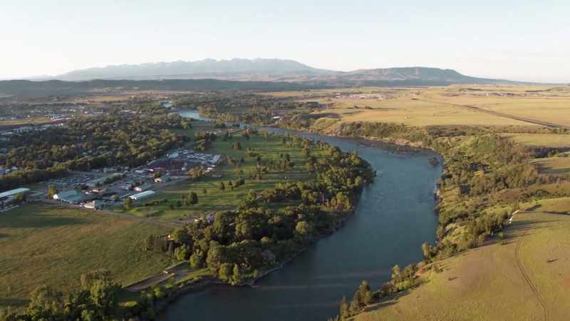 A bend in the river frames livingston, montana