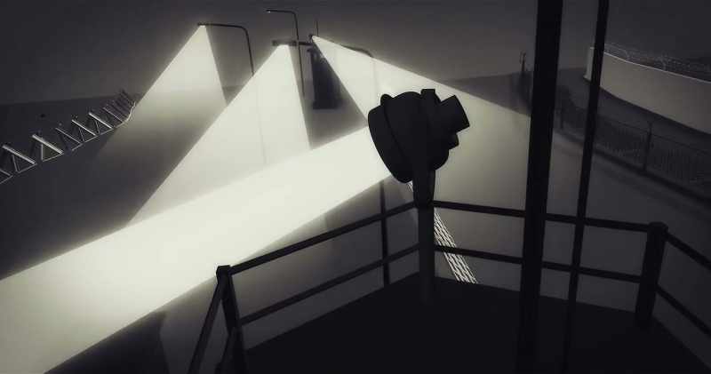 A border zone covered with searchlights