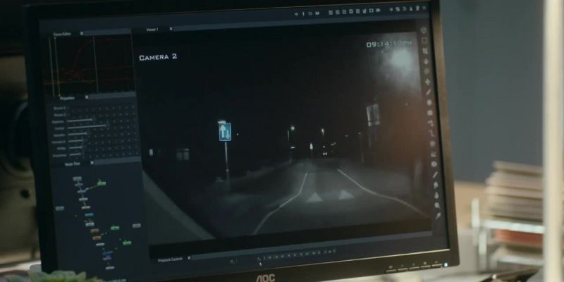 A bus passes twice an hour, cameras front and back