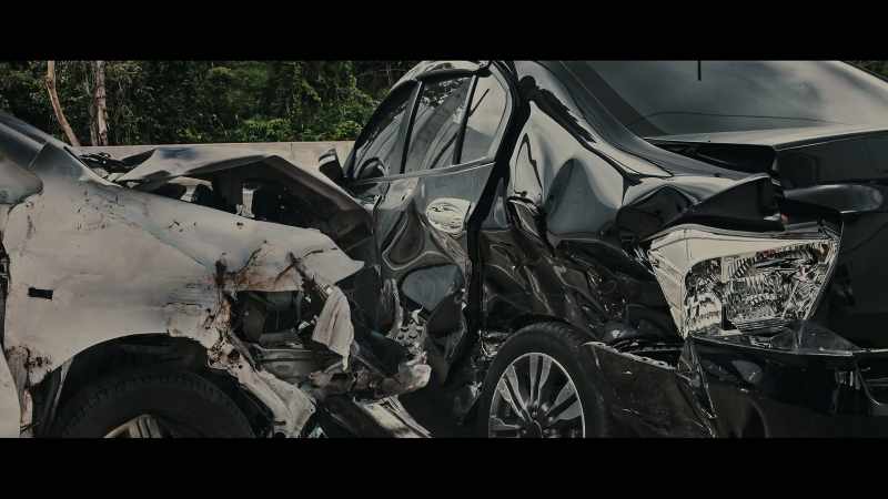 A car pulled out in front of him, and he ran into it headfirst