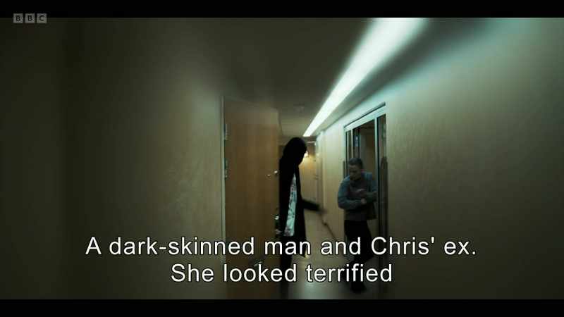 A dark-skinned man and Chris' ex. She looked terrified
