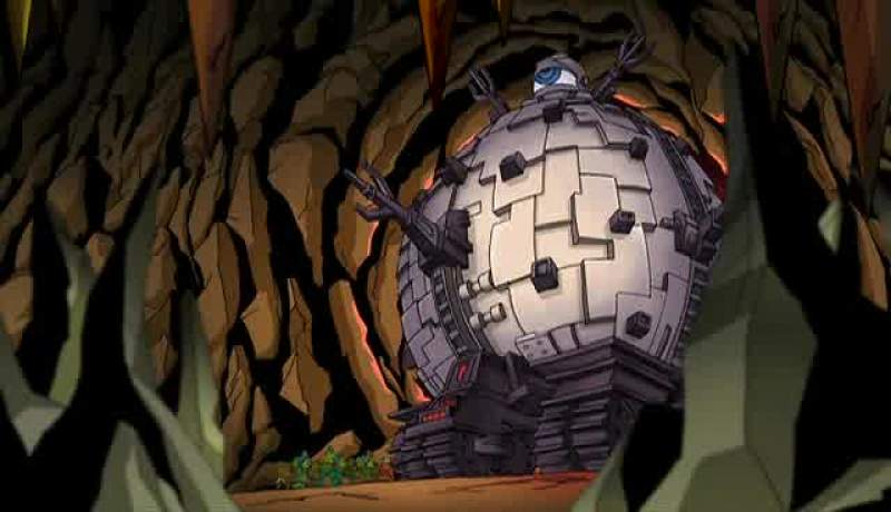 A giant golfball on wheels