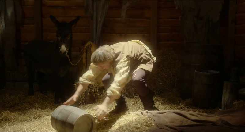A mule works -- is working at a monastery