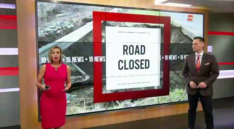 A partial road collapsed